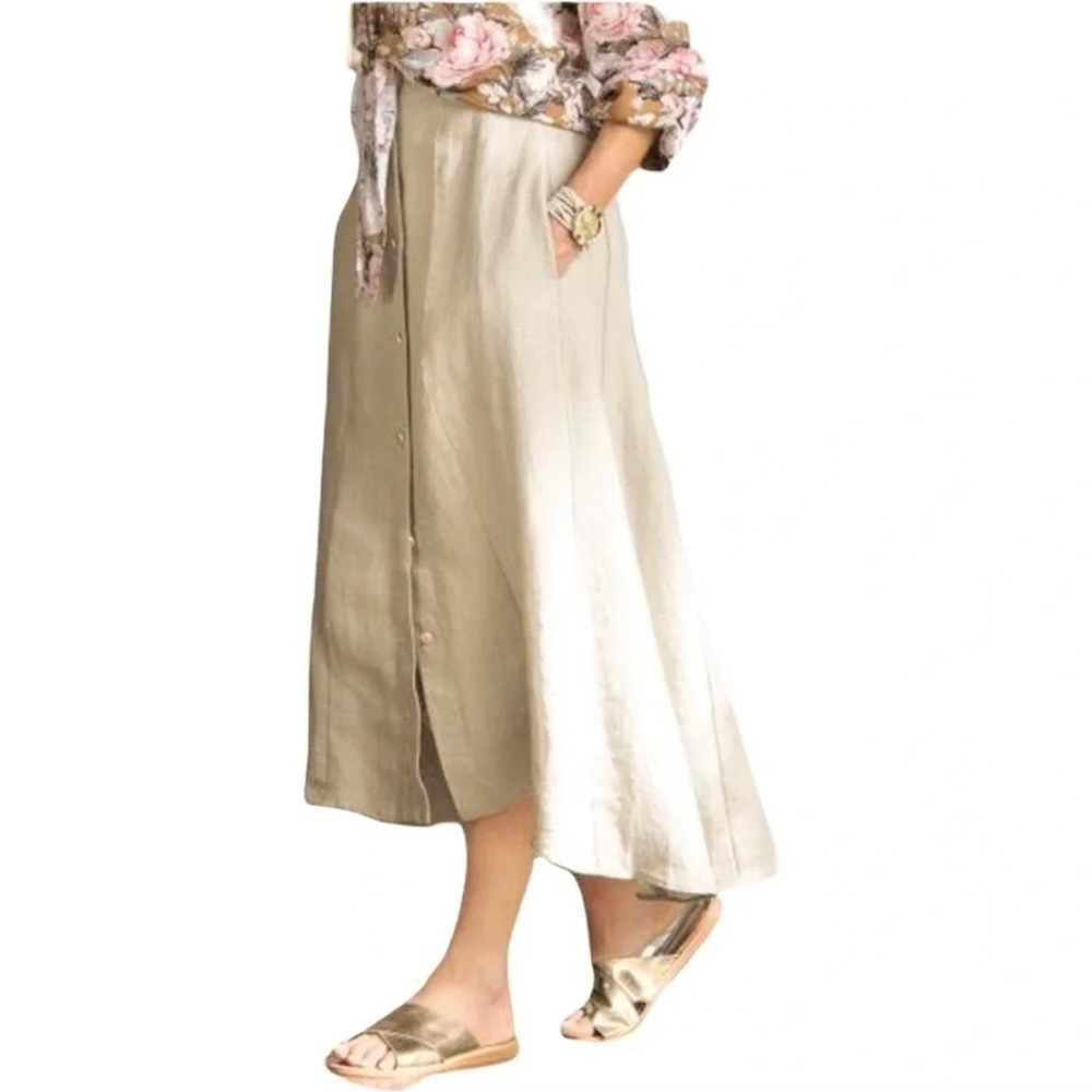 Soft Surroundings Neapolitan Linen Flax Tan Skirt Size Petite Large